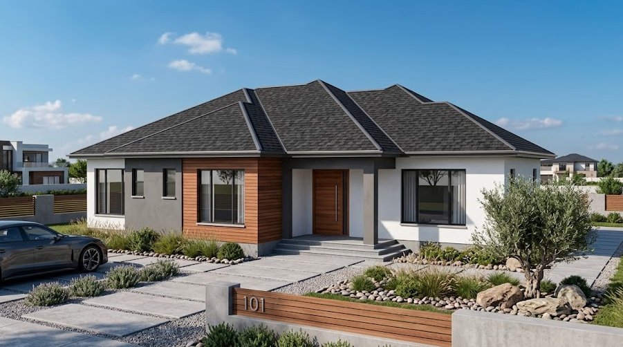 Alternative spacious 3 bedroom hip and gable house design 1312A