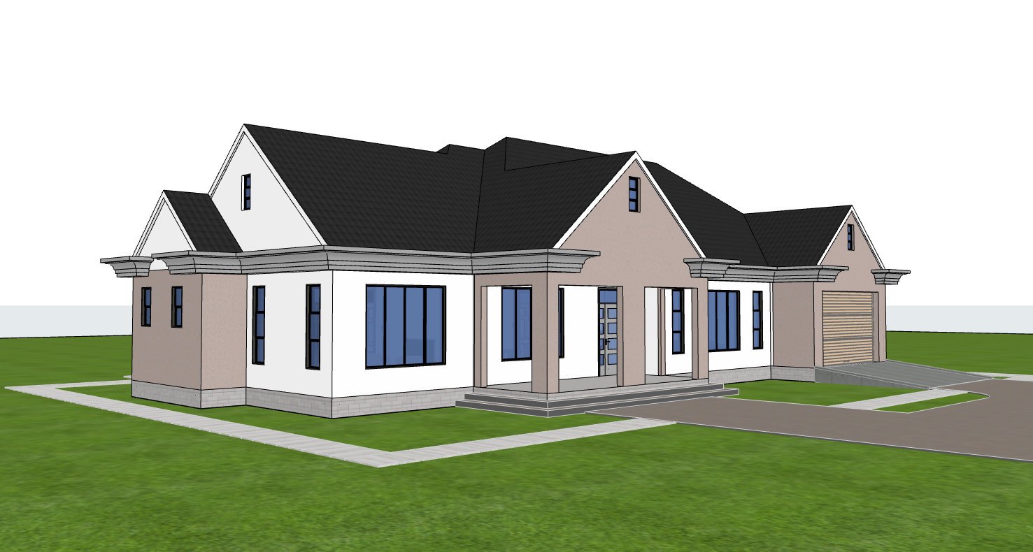 Concrete gutter 4 bedroom hip and gable house plan with garage 1404AD1