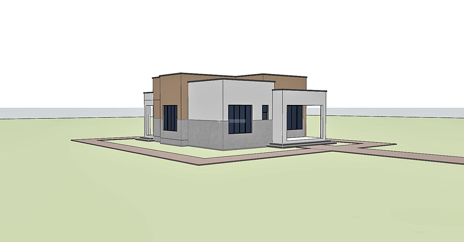 Front view of 2 bedroom flat roof bungalow 1202C
