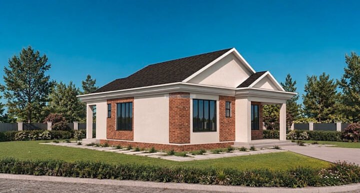Gable roof bungalow 2 bedroom house plan 1202D