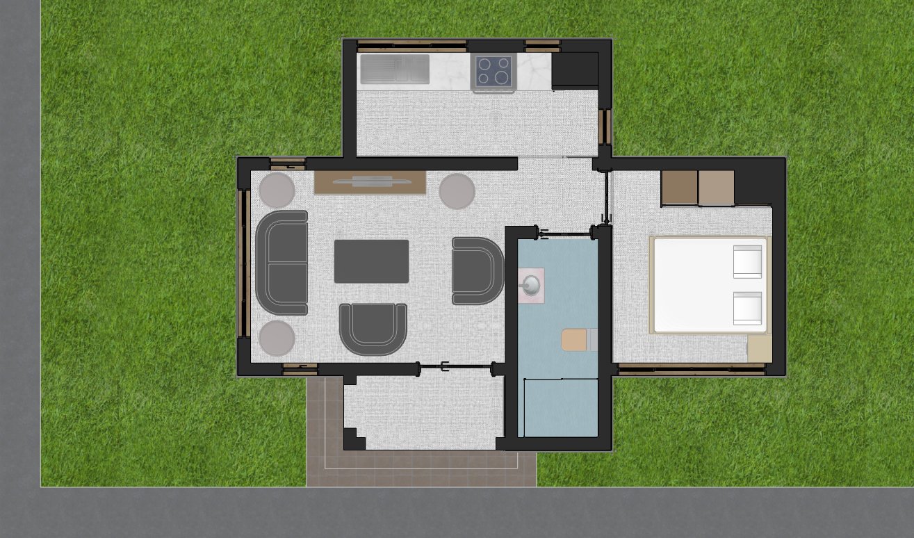 Modern 1 Bedroom Bungalow house design 1101C