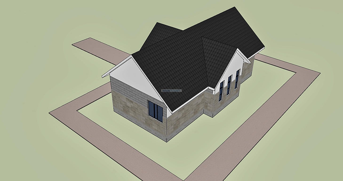 Modern 2 bedroom house plan birds eye view 1203A