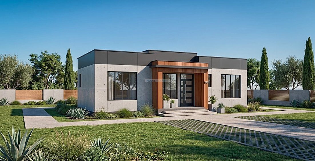 Modern 2 bedroom house plan with concrete roof 1203E