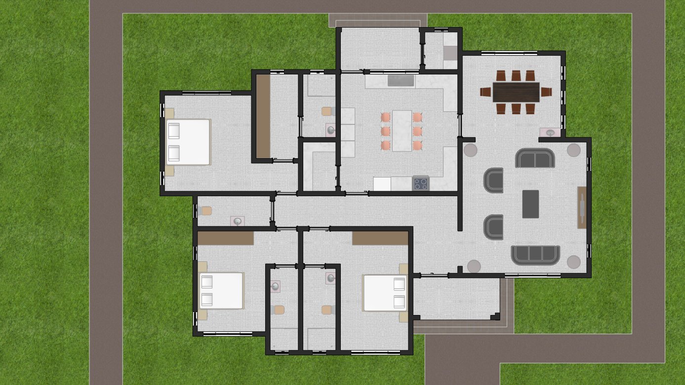 Modern 3 bedroom bungalow house plan with hip and gable roof 1312A