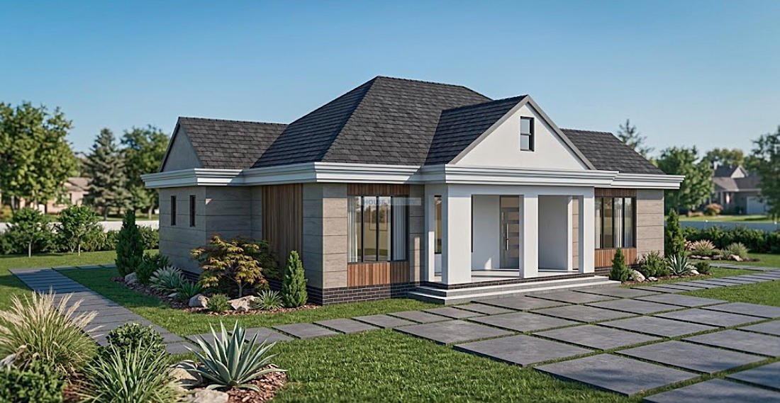Modern hip and gable house design exterior view 1315D
