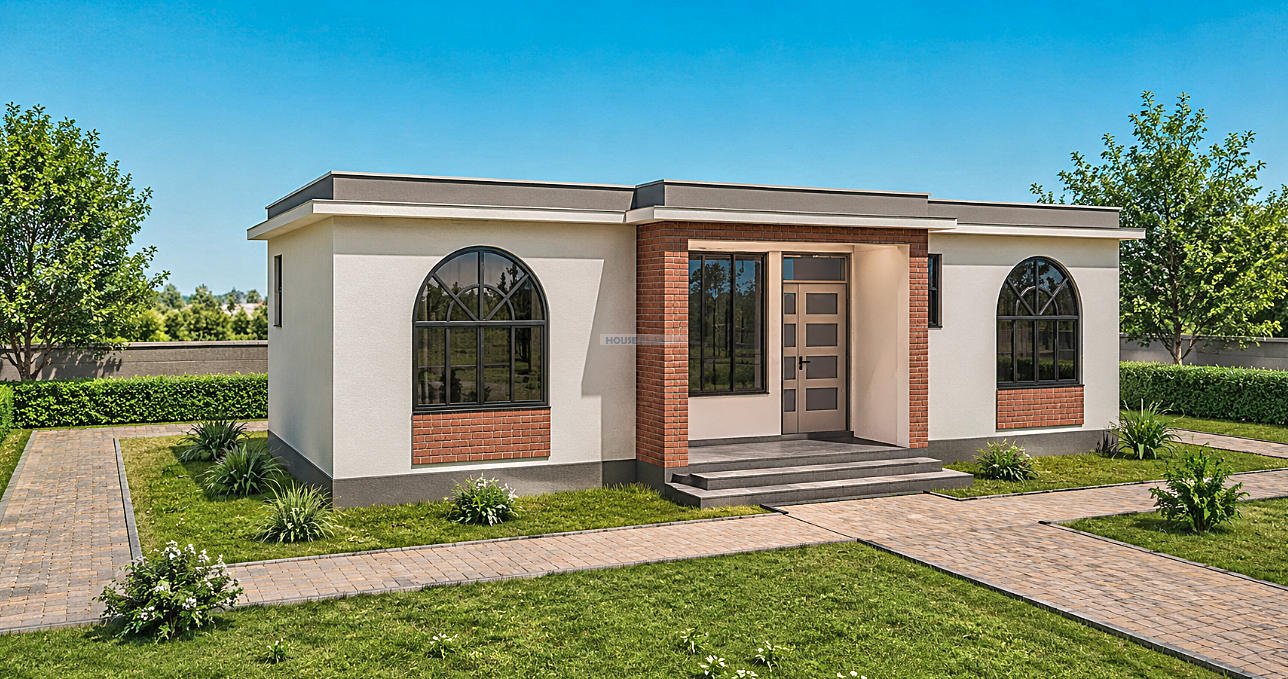 Single storey flat roof 2 bedroom house plan 1203C