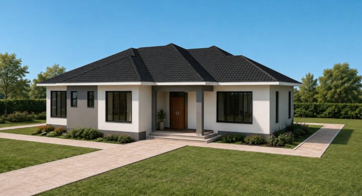 Spacious 3 Bedroom Modern Hip & Gable Roof Bungalow Plan 1312A