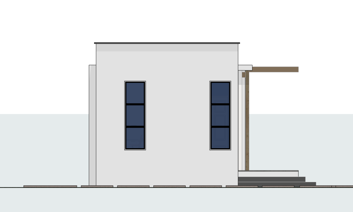 Tiny 1 bedroom single storey house - side elevation 1121B