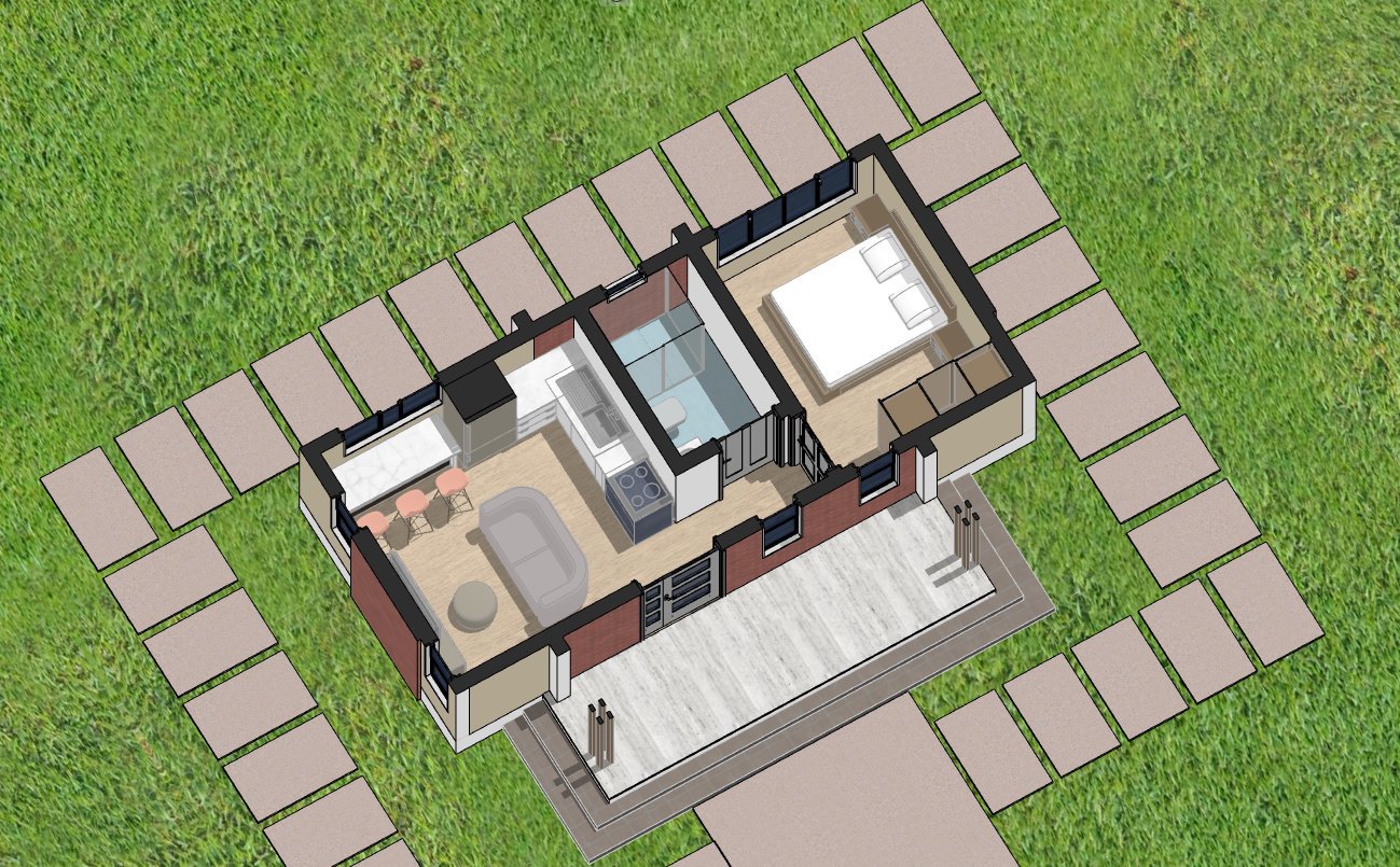 Tiny house 1 bedroom house plan naturally ventilated 1121A