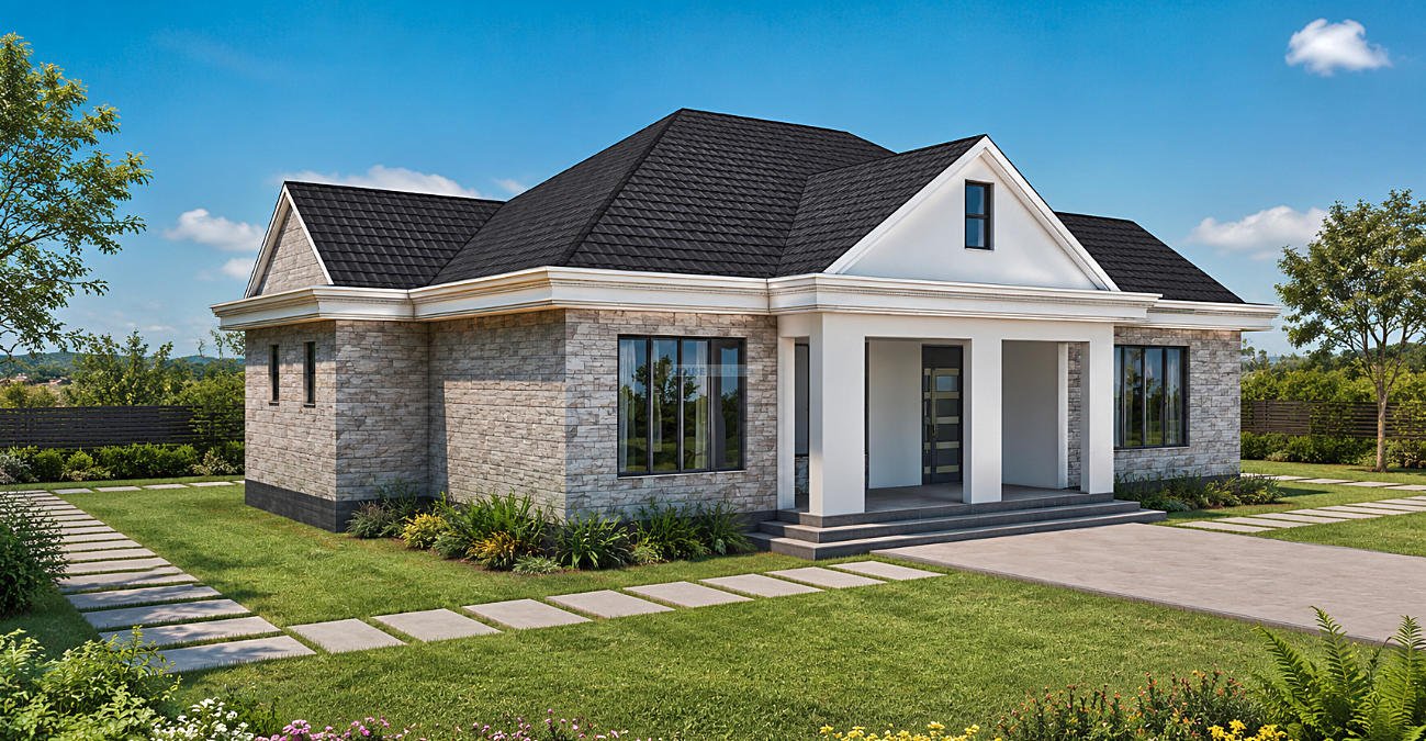 modern house plan with concrete gutters 1315D